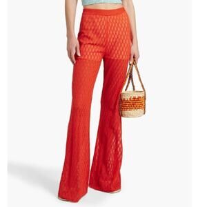 NEW Missoni Flared Pants Women S/40 Orange Diamond Sheer Knit Hi-Rise Resortwear